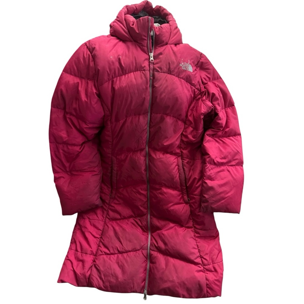 North Face Long Puffer Coat in hot pink